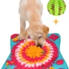 Snuffelmat 70x70cm Inclusief Rubberen Massage Bal & E-book - Speelmat Hond - Denkspel Hond - Puppy Speelgoed - Anti Schrok Mat - Honden Snoepjes - Cadeau Tip